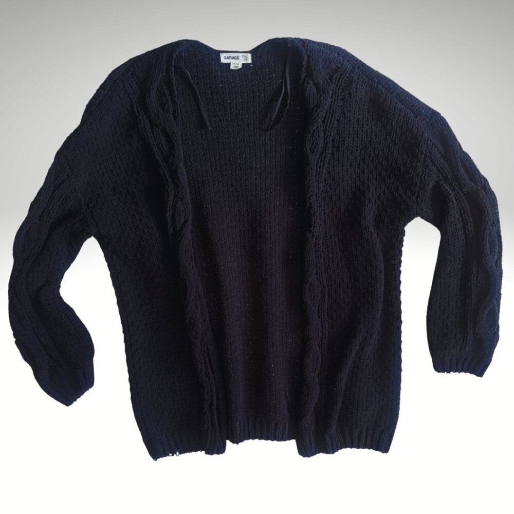 Garage Black Chunky Knit Cardigan Sweater Size XS
